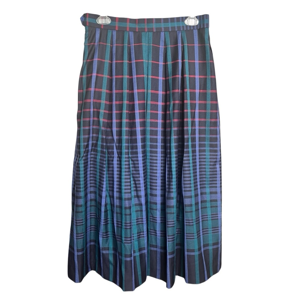 Geiger Of Austria VTG Plaid Pleated Skirt Blue SZ 40 Maxi Pockets Holiday Preppy - Picture 3 of 11